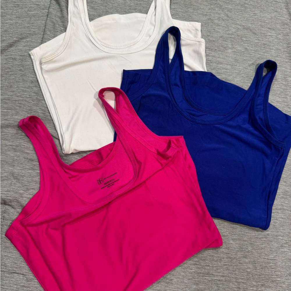 Set of Three Tank Tops - White, Blue, Pink